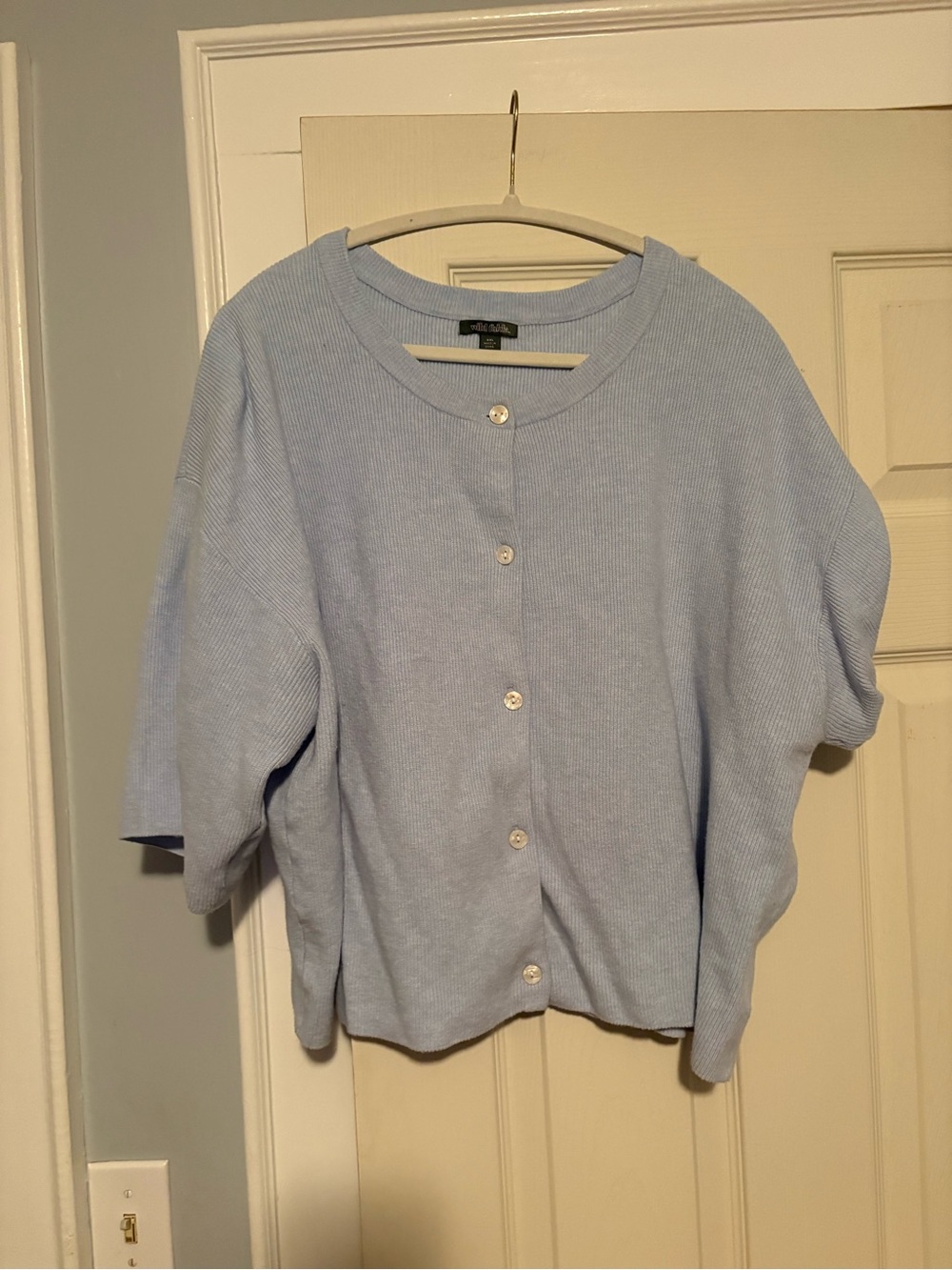 Light Blue Button Front Short Sleeve Cardigan